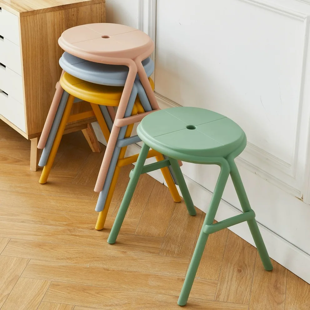 

Nordic Plastic Stools Thickened Dining Stackable Stool Hallway Ottoman Footrest Folding Stool Bathroom Stool Shower