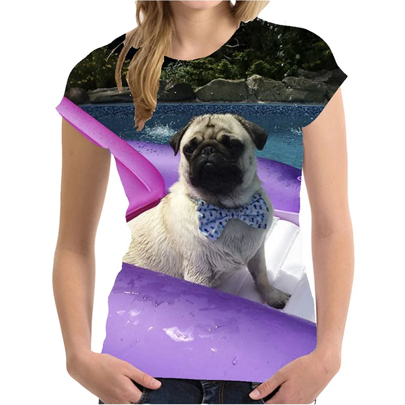 Summer New Vintage 3D Cute Animal Pug Dog Printing T Shirt Women Fashion Streetwear Short Shirts Girls Funny Tee Shirts Clothing