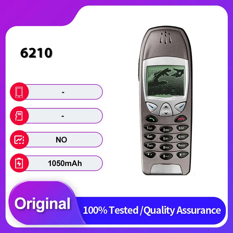 لوحة مفاتيح إنجليزية أصلية غير مقفلة 6210 بشريحتين GSM 900/1800 1050 مللي أمبير في الساعة مصنوعة في فنلندا