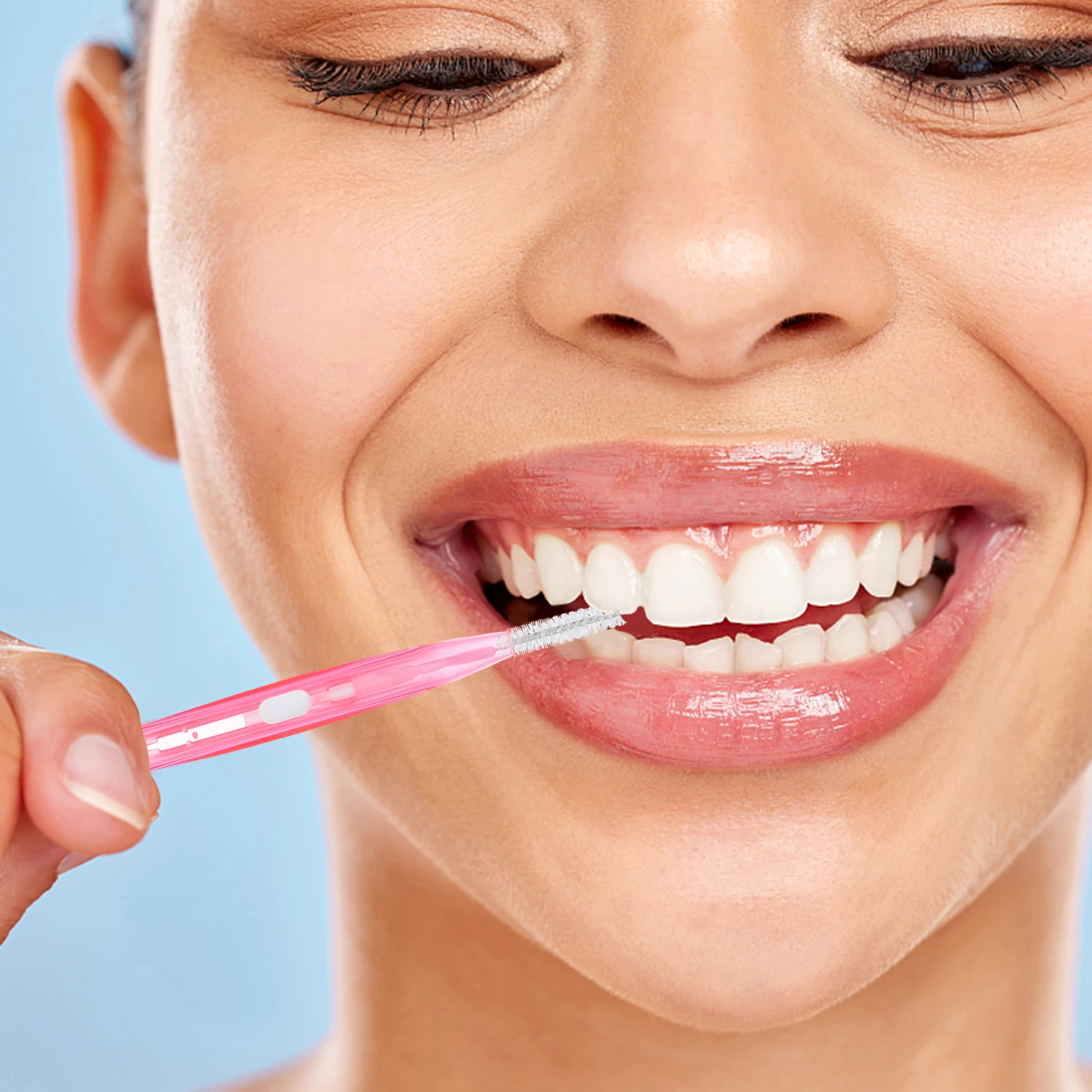 

Interdental Brush Set Teeth Floss Cleaners Oral Care Tool Pink Toothpick Brushes for Braces Implants Bridges Crowns Safe Plastic