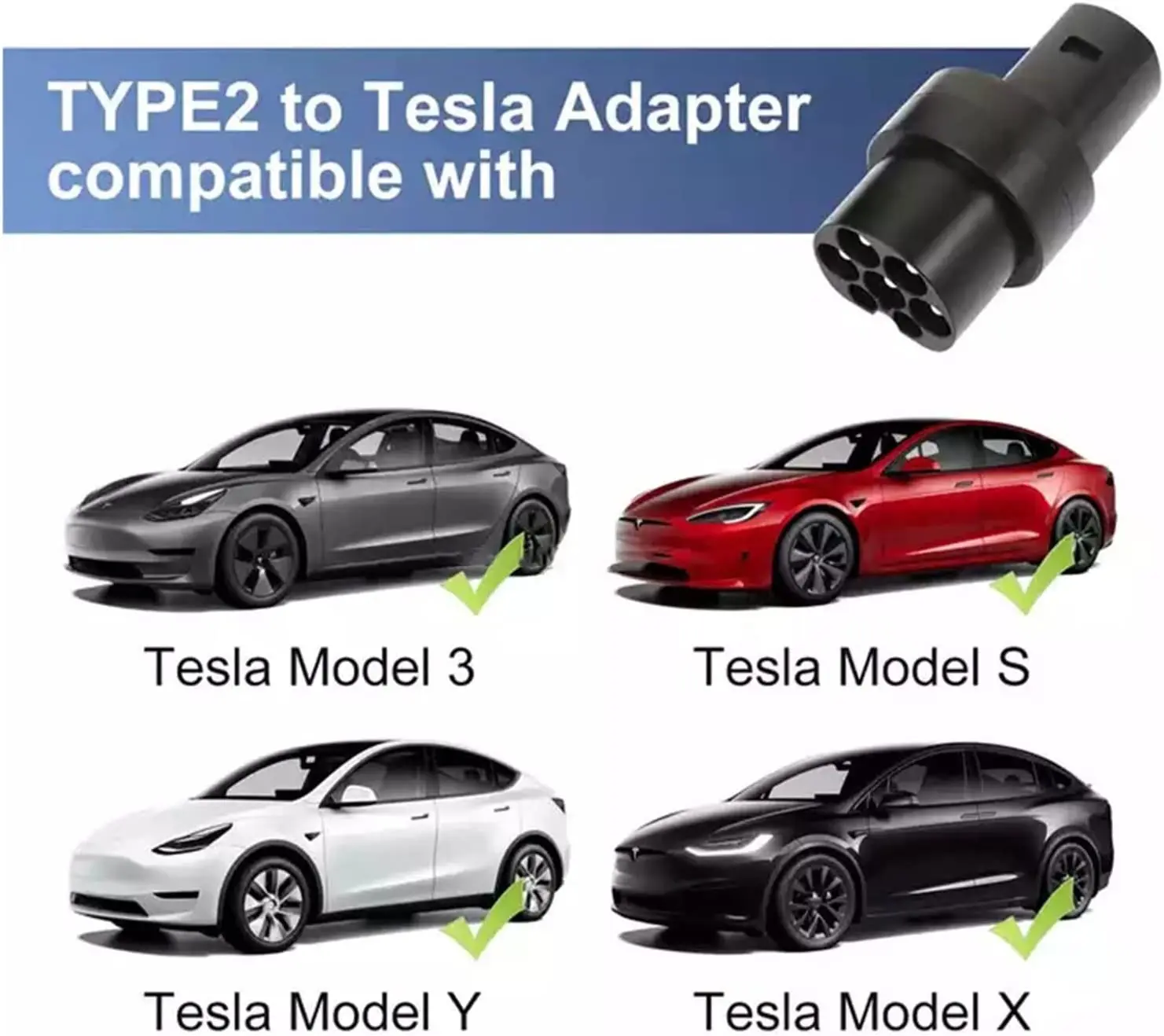 EVSE Adaptor Type 2 To Tesla Plug EV Adapter, Electric Cars Vehicle Charger Charging Connector IEC 62196 Type2 To TESLA 120A DC