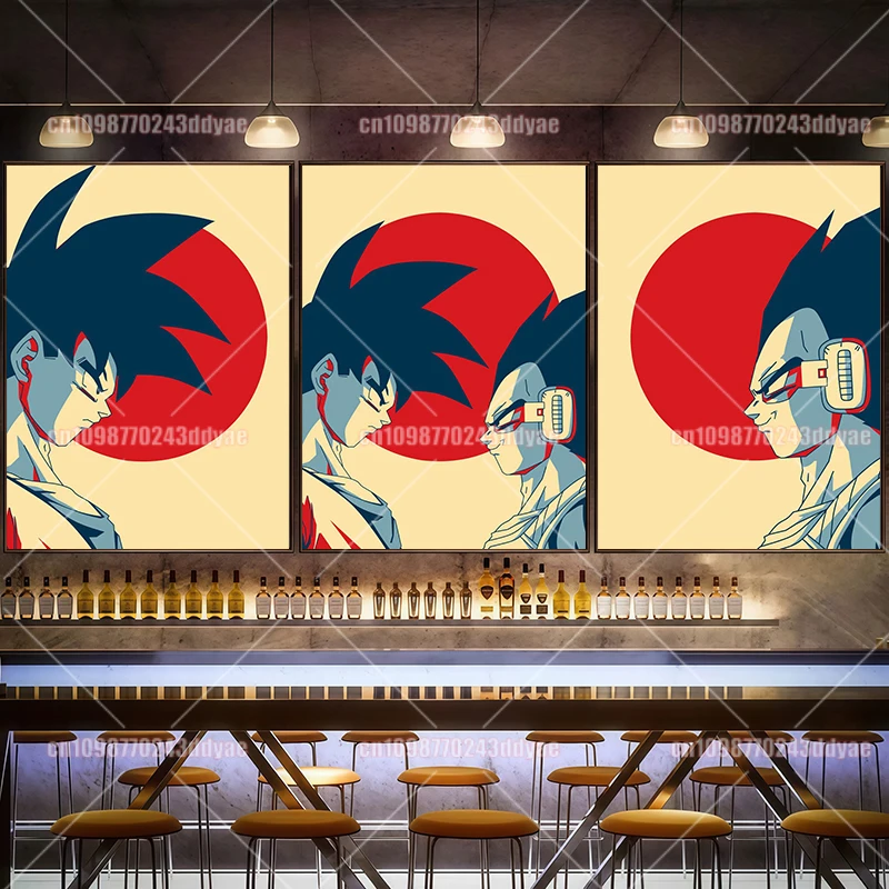 

Vintage Japanese Anime Dragon Ball Print Canvas Painting Goku Vegeta Poster Children's Bedroom Mural Kids Gift