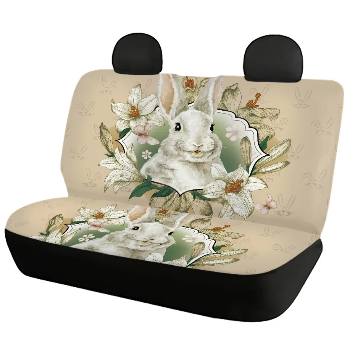 The Car Interior Seat Covers of Easter Cute Bunny with Flowers Front & Back Vehicle Seat Covers Fashion Car Accessories Elastic