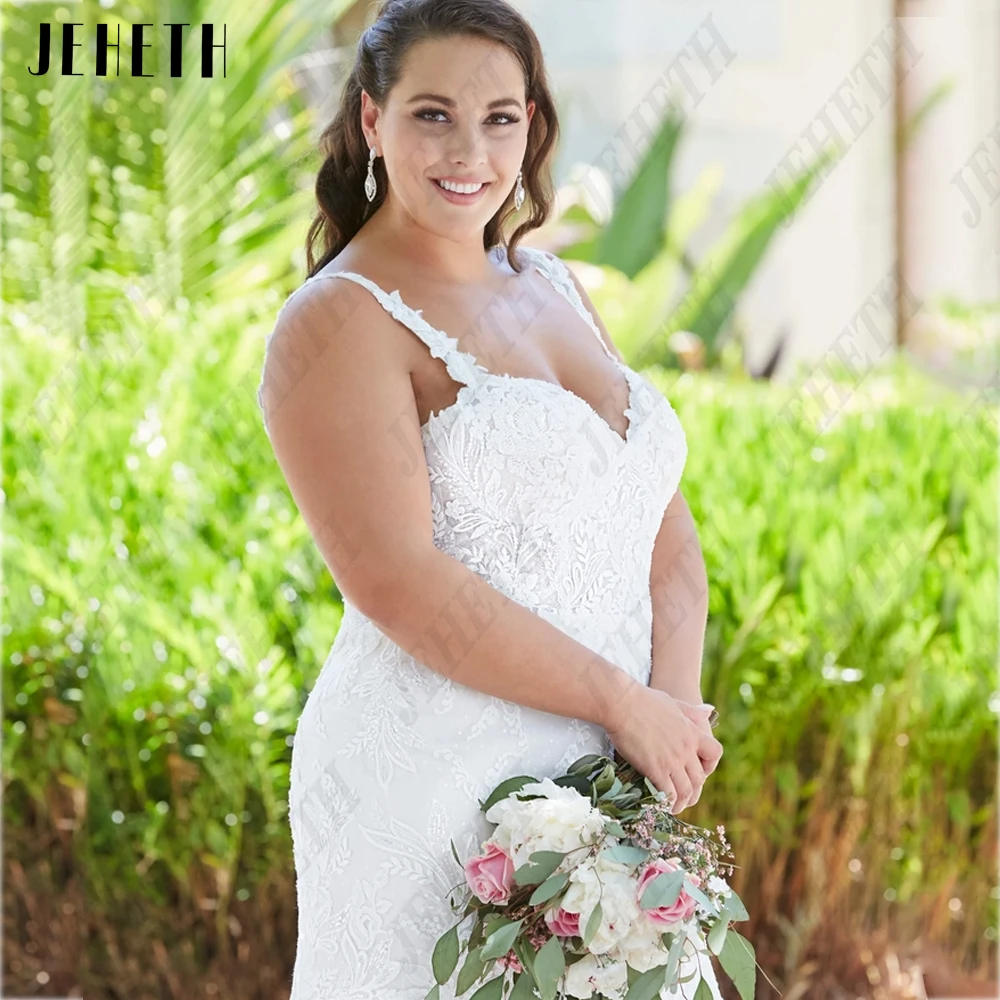 JEHETH Mermaid Exquisite Oversize Vestidos de casamento Spaghetti Straps Sweetheart Bride JEHETH Sereia Exquisite Oversize Vestidos De Casamento Spaghetti Correias Querida Noiva Vestidos Lace Applique vestidos de novia