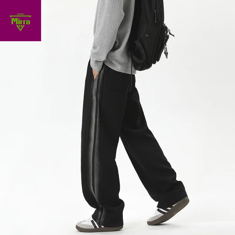 

【Mirrordust】Autumn Winter Hip-hop Striped Trousers Men Sports Pants Korean Wide Leg Joggers Men's Sweatpants Jogger