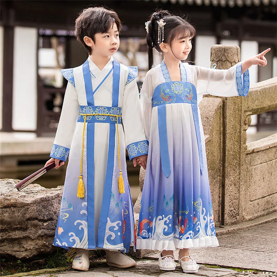 Disfraz de Hanfu para niños y adultos, Kimono tradicional de China, Túnica étnica Vintage, traje de estudiante antiguo