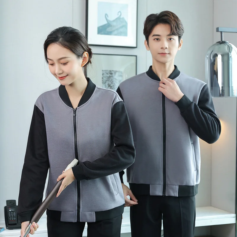 New Cleaning Work Clothes Sweater Thick Autumn and Winter Clothes Hotel Guest Room Property Housekeeping Cleaner Aunt Coat