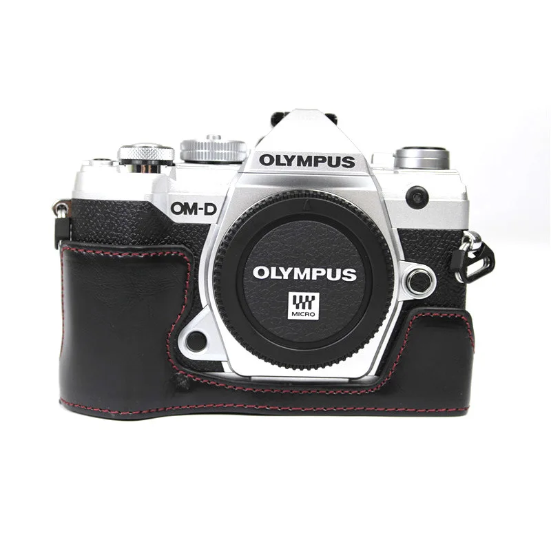 Camera Bag PU Leather Case Half Body Base for Olympus OM-D E-M5 Mark iii, OMD EM5 iii, EM5iii Protective Opening Bottom Cover