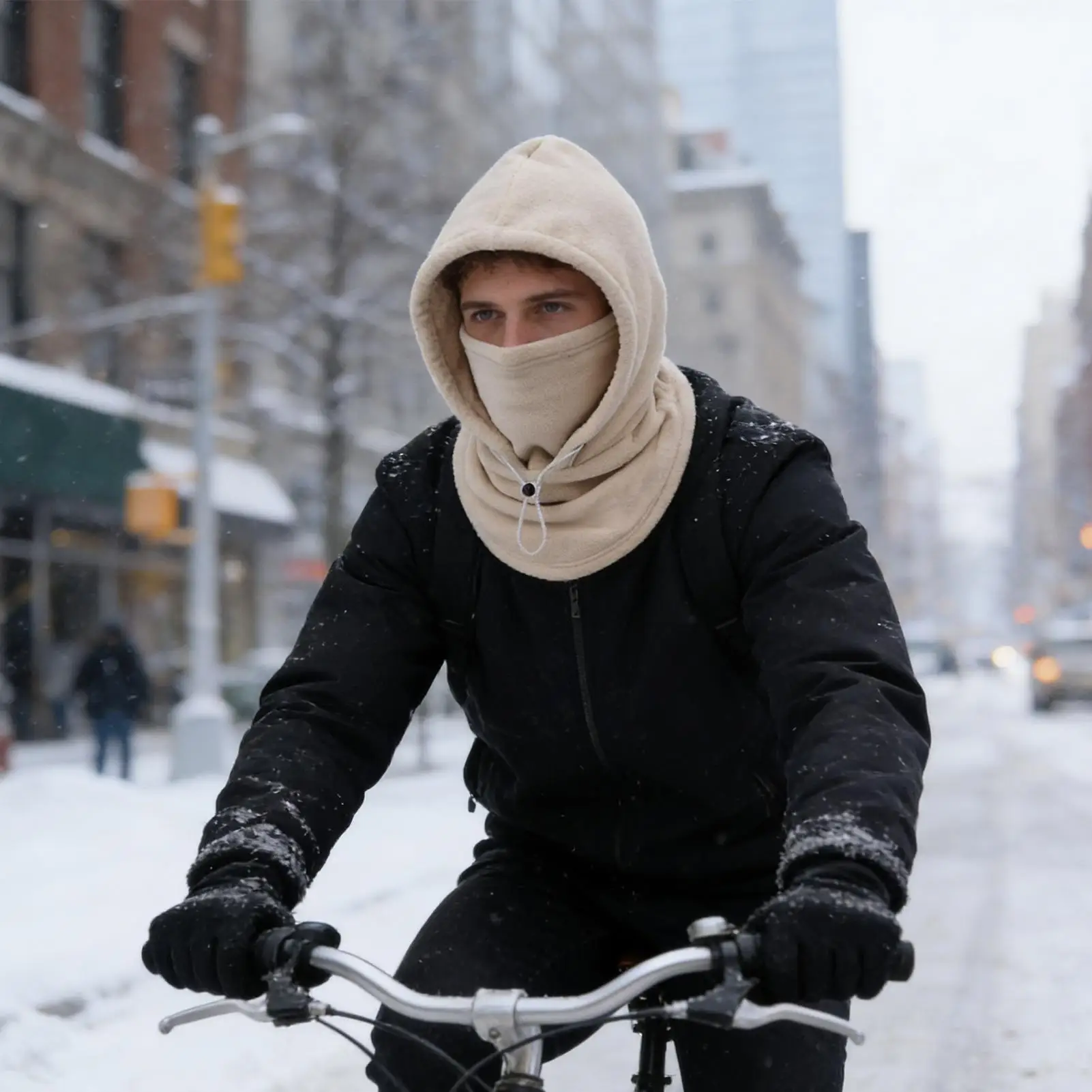 Fleece Hood Breathable Adjustable Drawstring Windproof Outdoor Supplies Warm Winter Hat For Cold Weather Cycling Outdoor Work