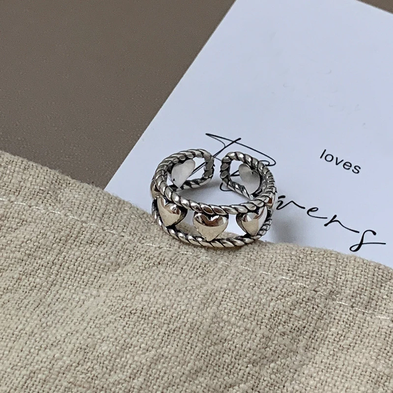 VENTFILLE 925 Sterling Silve Punk Love Heart Butterfly Ring for Women Girl Gift Retro Hip Hop Personality Jewelry Dropshipping