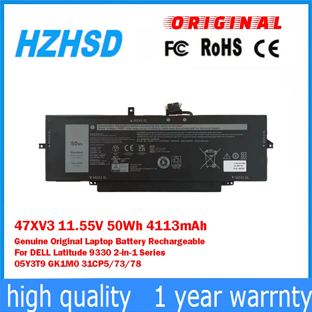 

47XV3 11.55V 50Wh 4113mAh Genuine Original Laptop Battery Rechargeable For DELL Latitude 9330 2-in-1 05Y3T9 GK1M0 31CP5/73/78