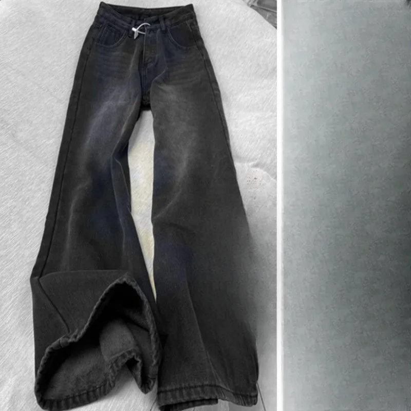 بنطال ذو قصة أرجل واسعة مكتب امرأة شتوية صوفية مرنة مضلع مريح بطانة يتدفقون ملابس منزلية لطيفة وظيفية منقوشة 2025 #3