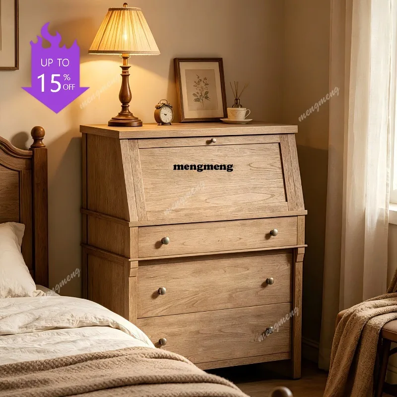 

Smt51 French retro solid wood chest desk bedroom storage cabinet American light luxury dresser integrated cabinet