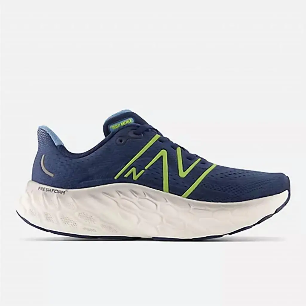 New Balance | Men's  Fresh Foam X More V4 Running Shoes ( D Width ) In Nb Navy / Cosmic Pineapple / Heritage Blue