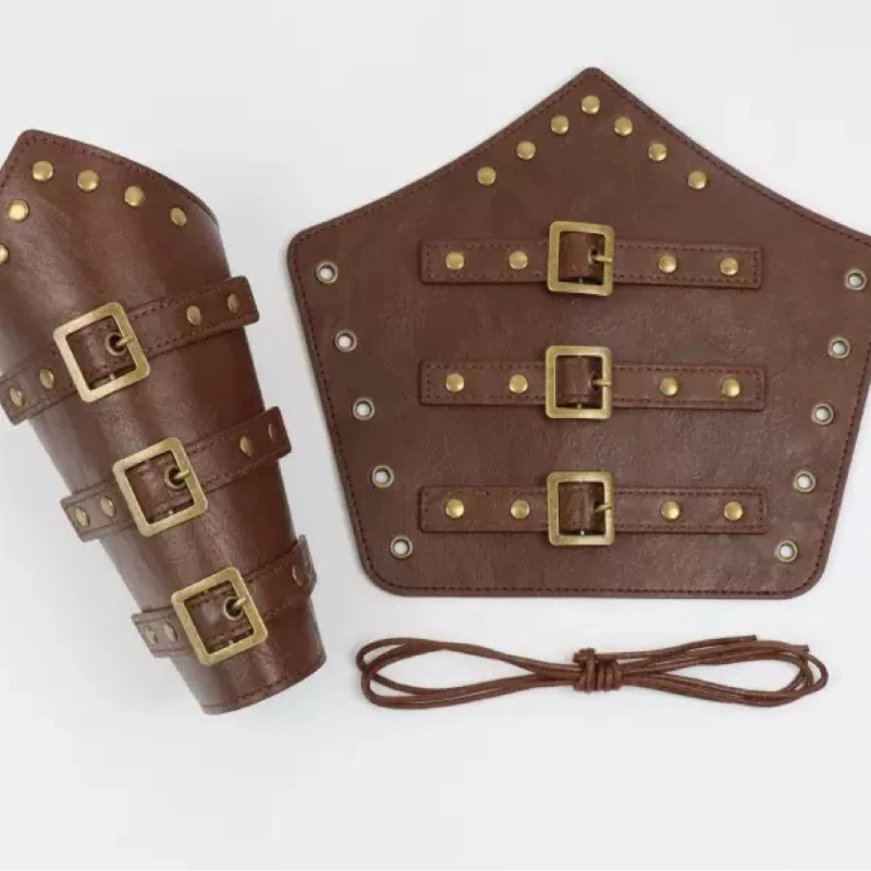 Men Stylish Wide Genuine Leather Bracers Punk Rock Wrist Cuffs Medieval Renaissance LARP Cosplay Motorcycle Riding Arm Protector