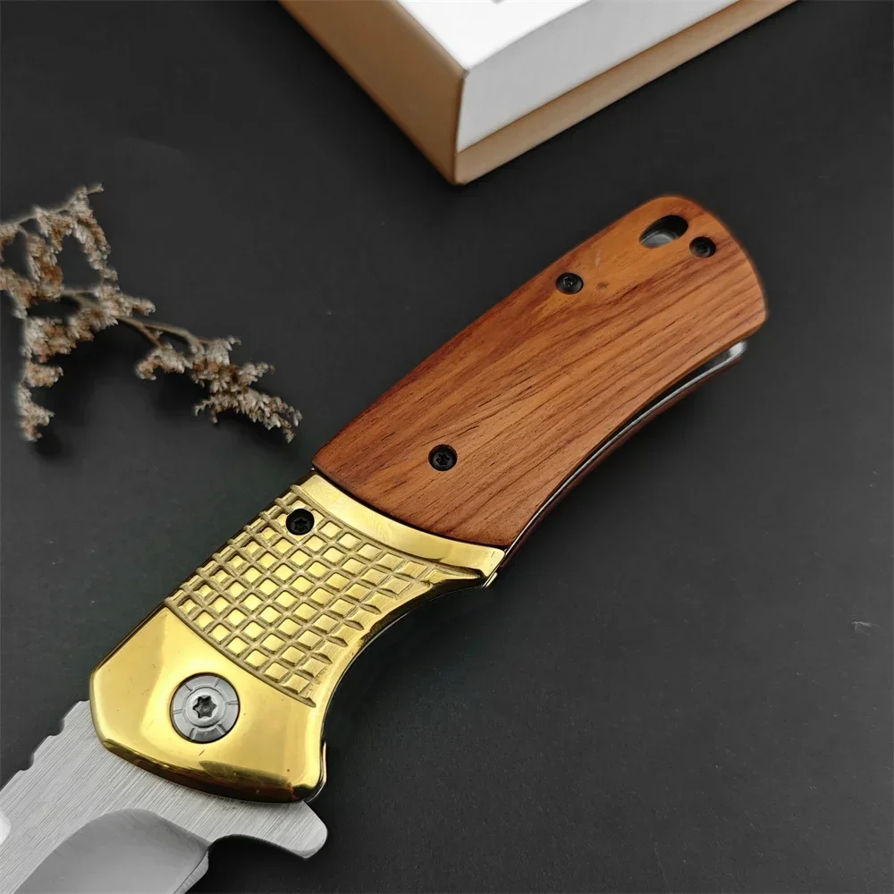 DA96 Pocket Folding Knife 5Cr13Mov Blade Wooden Handle Outdoor Camping Hunting Knives Tactical Survival EDC Tool for Man Gifts