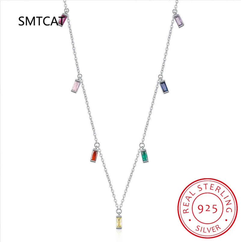 Emerald Cut Blue Topaz Amethyst Citrine Garnet Peridot 925 Sterling Silver Pendant Necklace Rectangle Colorful Gemstone Jewelry - Image 2
