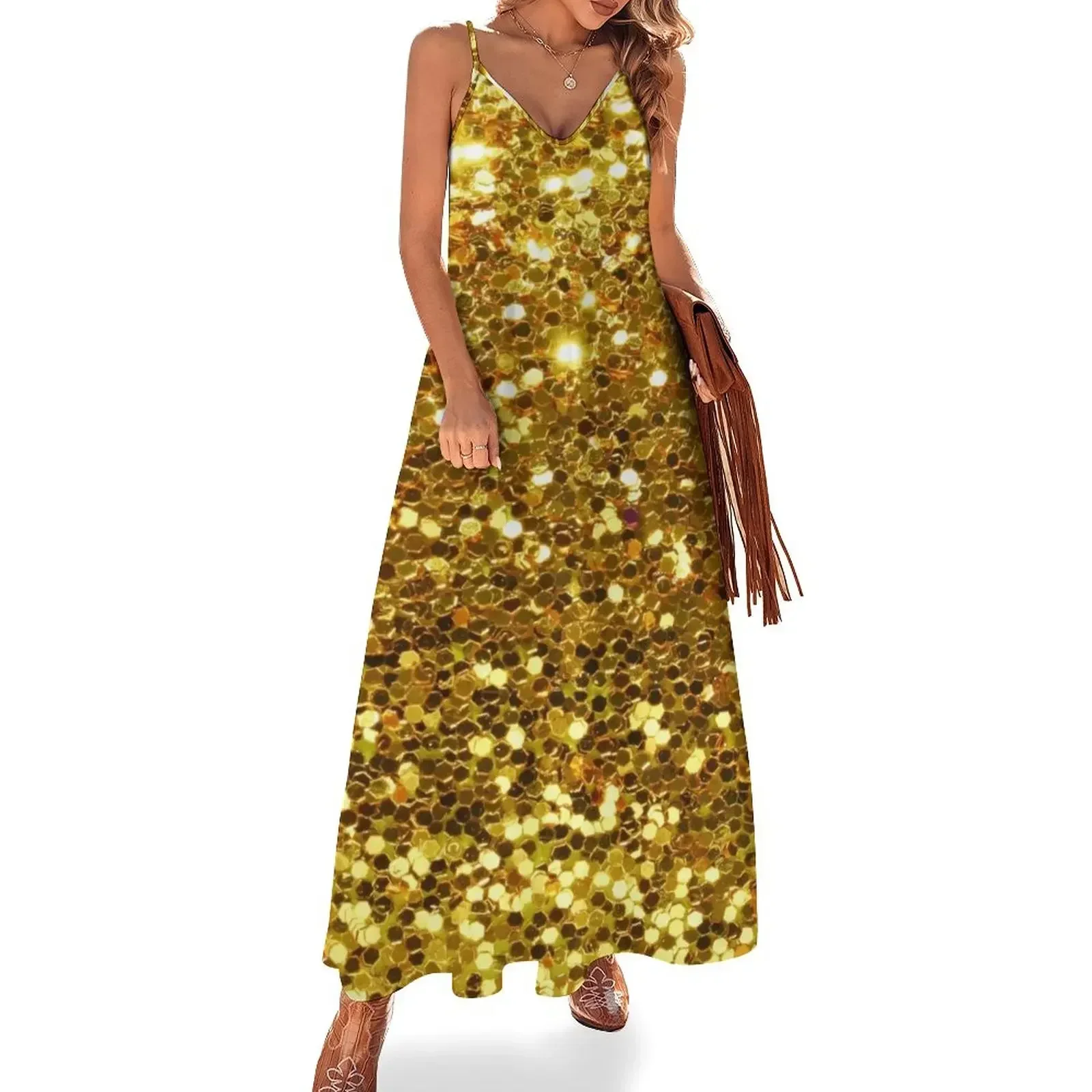 Gold Sequin effect Sleeveless Dress elegant party dresses for women 2025 women clothing 2025 new arrivals Dress