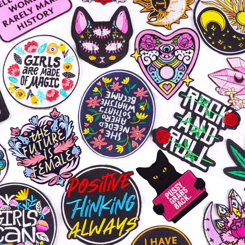 

Вышитые нашивки Catoon с буквами и цветами на одежду, самодельные нашивки в стиле рок-н-ролл, аппликация в виде кошки, нашивки для утюга, наклейки для одежды