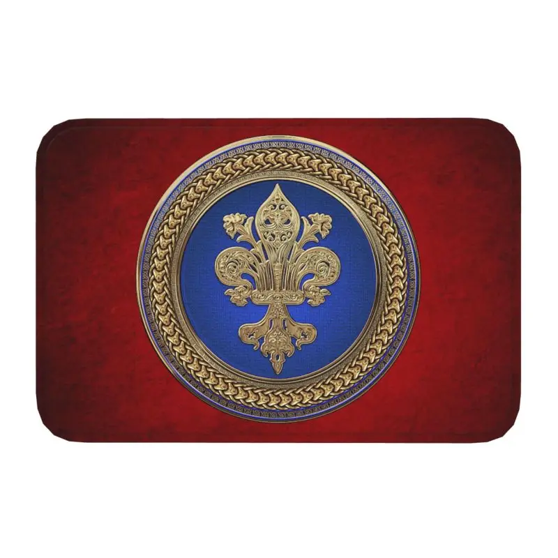 Lily Flower Fleur De Lys Pattern Floor Door Kitchen Bathroom Mat Anti-Slip Fleur-de-lis Balcony Entrance Rug