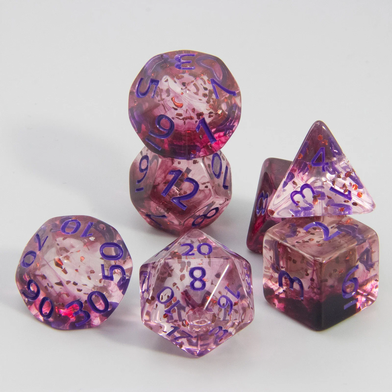 7個のクリスタルスタイルの多面体ダイスセット、ロールプレイングRPG卓上ゲームダイス、DNDやその他のロールプレイングゲームに最適