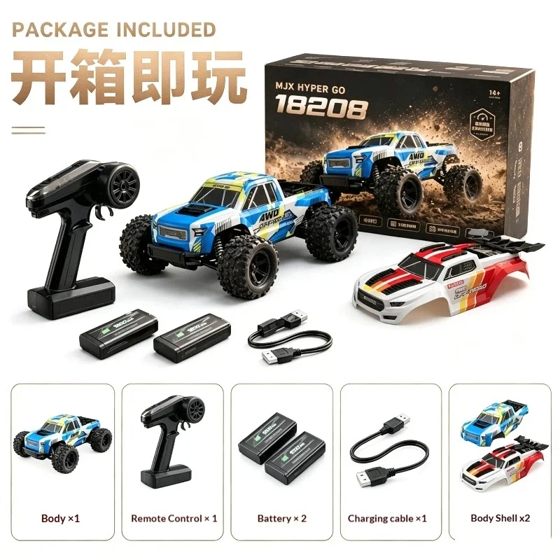 MJX 18208 1/18 4WD RC Short Course Truck 2.4G Off‑Road Remote Control Car Dual Shell & Dual Battery Gift Toy for Boys RC Players
