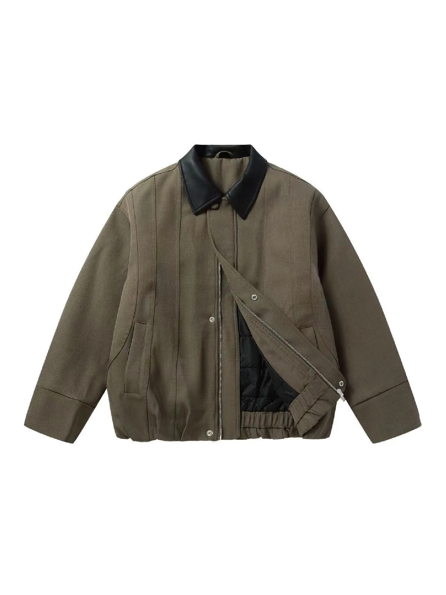 

American Retro Cotton Patchwork Leather Collar ort Jaet Barn Sle High Sensation Youth Casual Warm Long Sve Coat