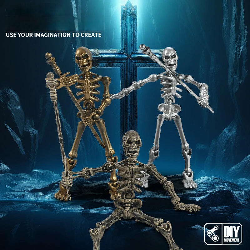 2pcsMulti-jointed movable skeleton figure(Requires assembly)， silver Magnetic Three-Dimensional Skeleton ModelDIYPoseable assemb