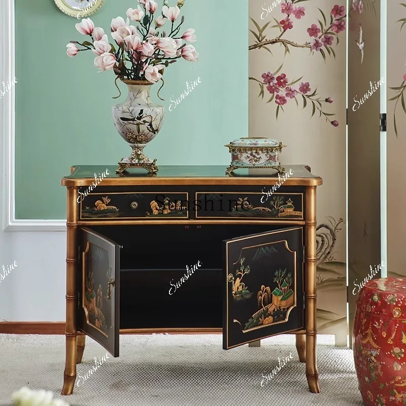 

French entrance foyer decorative storage tea/painted solid wood dining side cabinet FT