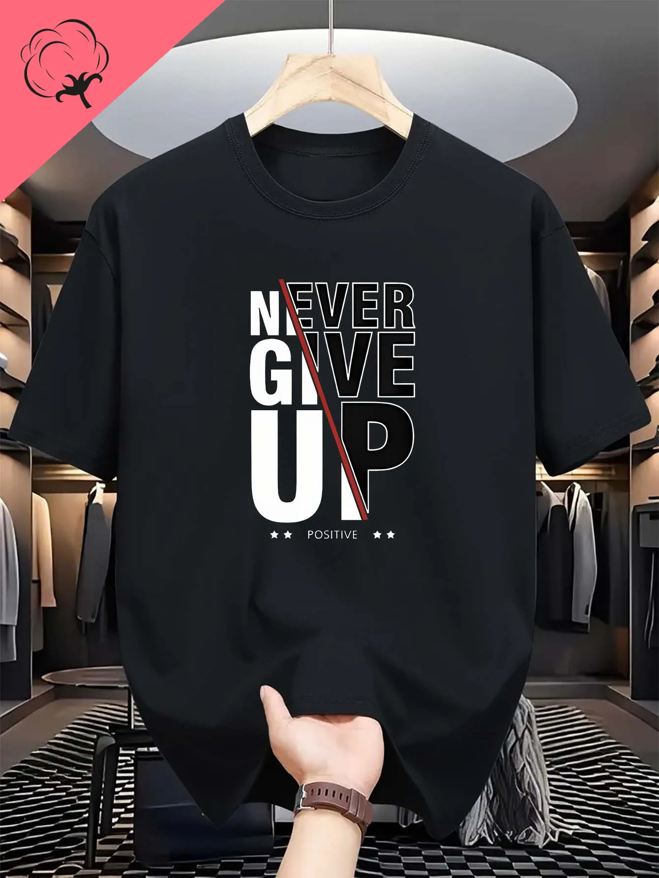 

Мужская футболка с монограммой «Positive» Never Give Up, модные повседневные удобные футболки с буквенным принтом и короткими рукавами, готические футболки