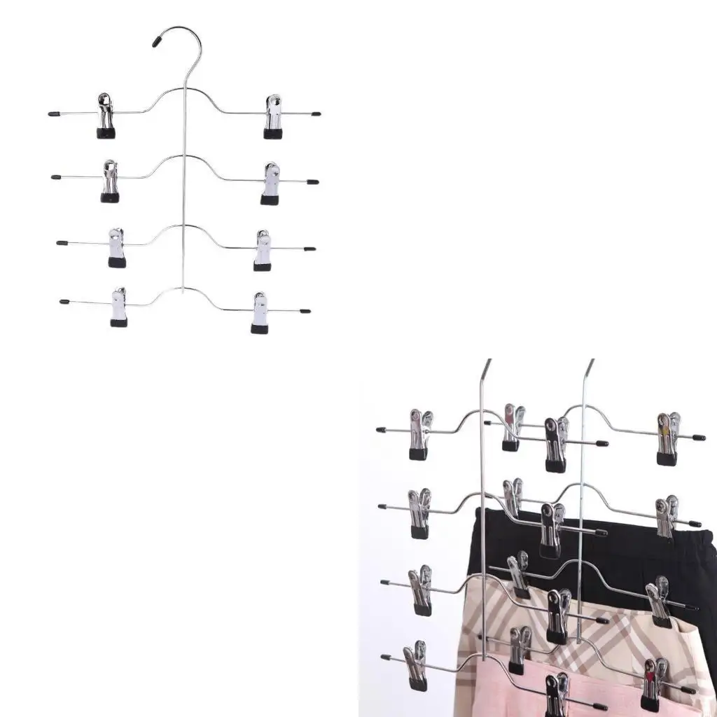 62KD Multifunctional 4 Layer Stainless Steel Pants Hanger Rack Clip Skirt With 8 Clip