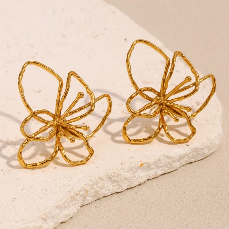 

PAPERPLUS | Hollowed Design Flower Earring Stainless Steel Women Charm Party Jewelry 18k Gold Waterproof