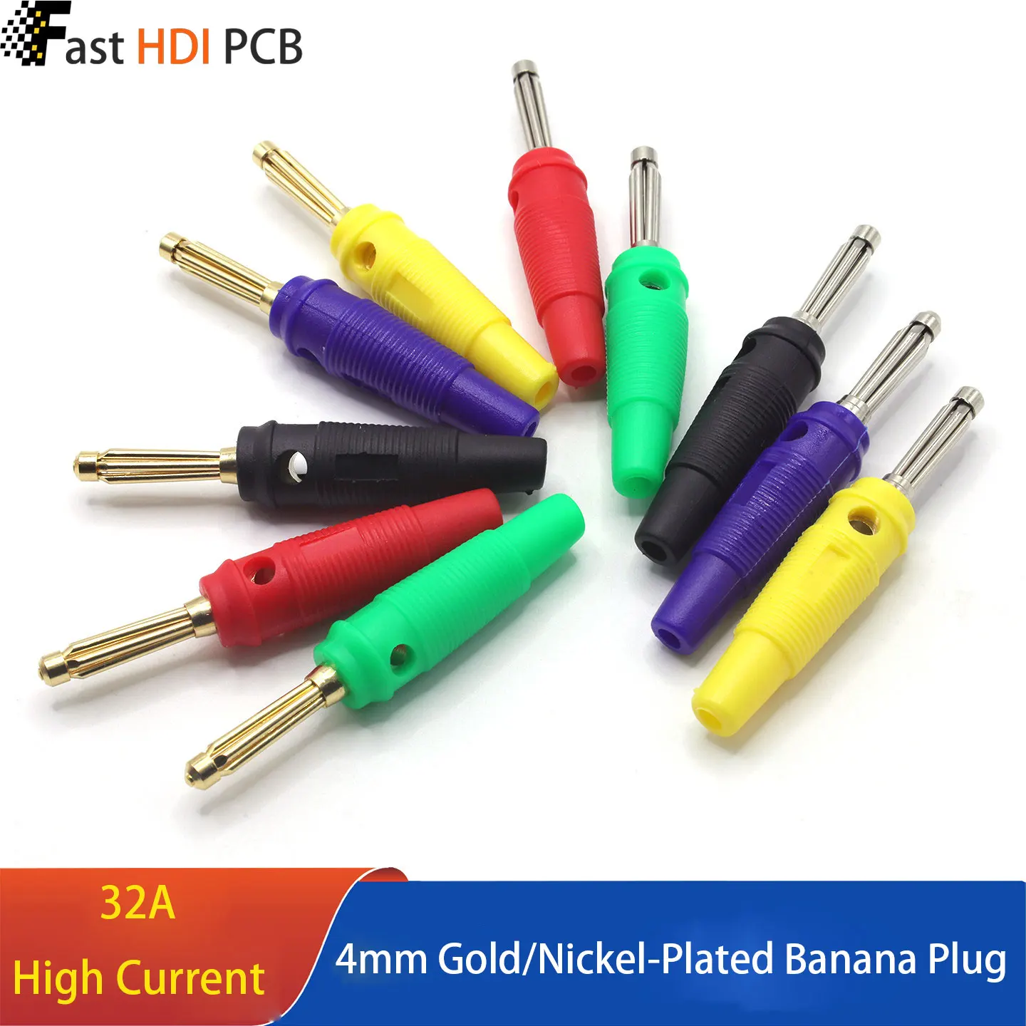 4mm Stackable Banana Plug Solderless Screw Type Hexagonal High Current 32A Gold/Nickel Plated for Speaker Amplifier Test Lead