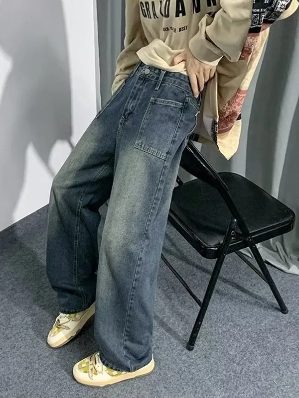 

Retro Men's Jeans Straight Leg Loose Fit Workwear Sle High Street Trendy Long Pants Casual Straight Cut Jeans for Teens