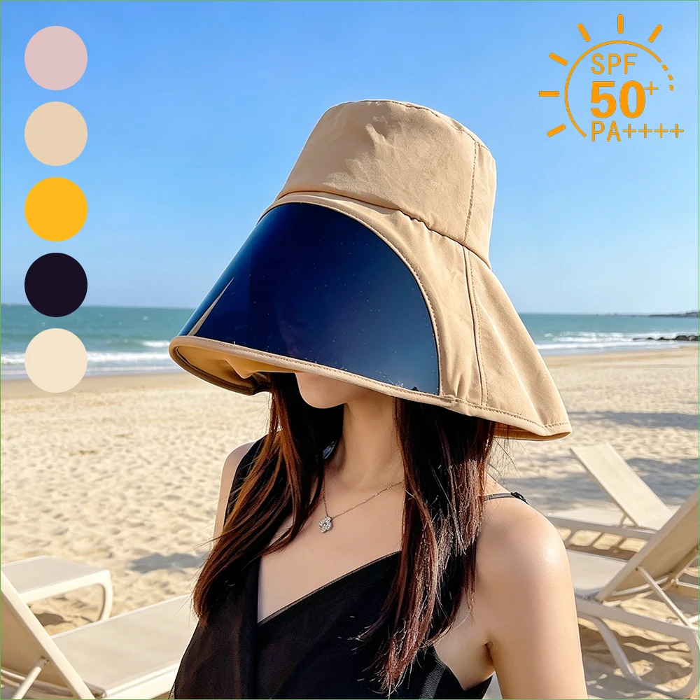 Wide Brim Full Face Cover Bucket Hat for Women Summer Beach Sun Hat with UV Protection Visor Flap Fisherman Cap Outdoor Sports