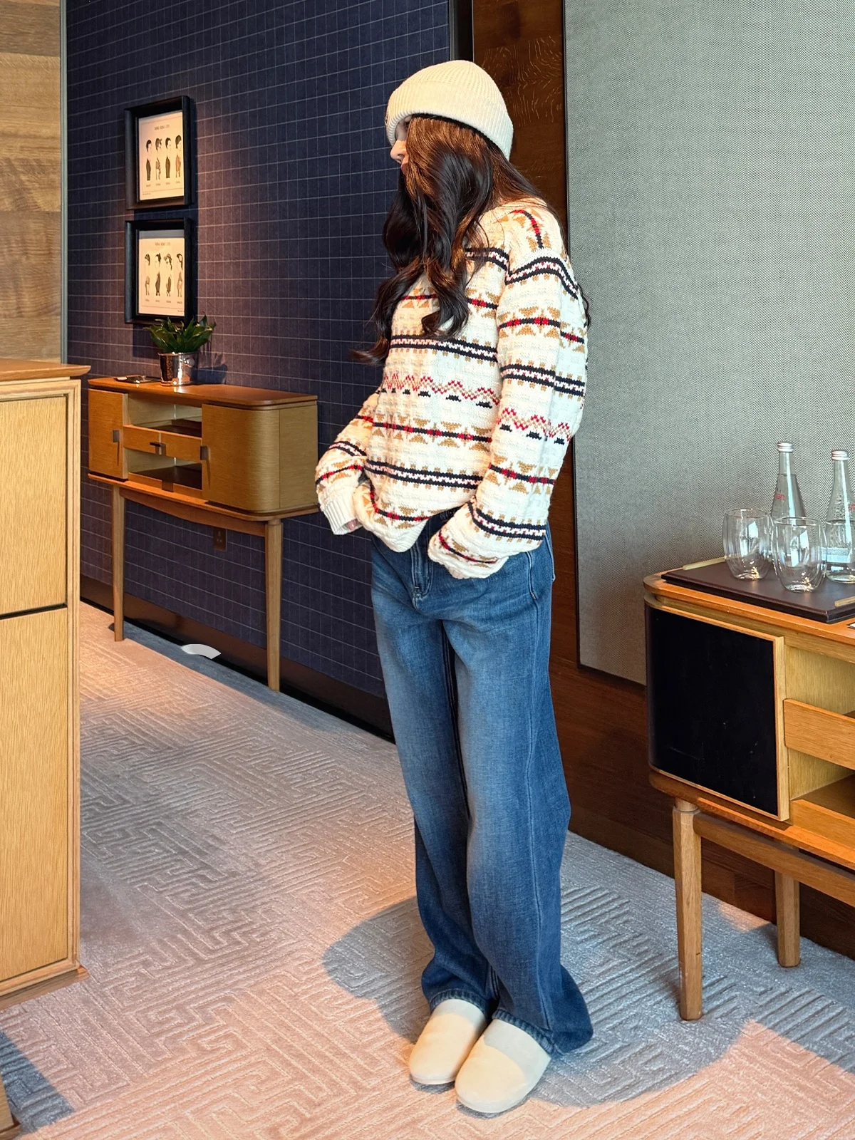 

Женский свитер Cisas ZONE с круглым вырезом, шерстяной, вязаный, с геометрическим узором, теплый, из мягкой нейлоновой смеси, с длинными рукавами