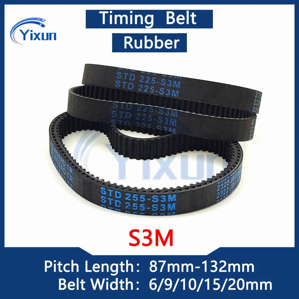 S3M Rubber Loop Timing Belt Length 87 96 102 105 111 114 117 120 123 126 129 132mm Width 6/9/10/15/20mm Synchronous Drive Belt