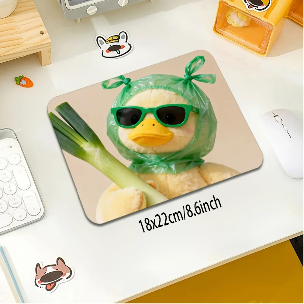 Alfombrilla de Ratón Divertida con Diseño de Pato, Alfombrilla de Escritorio Antideslizante, Pato de Peluche con Gafas de Sol y Bolsa Verde, Alfombrilla de Teclado Resistente al Agua