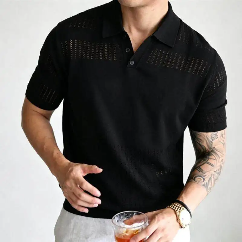 Summer Men's Short-Sleeved Polo Shirt Knitted T-Shirt Top