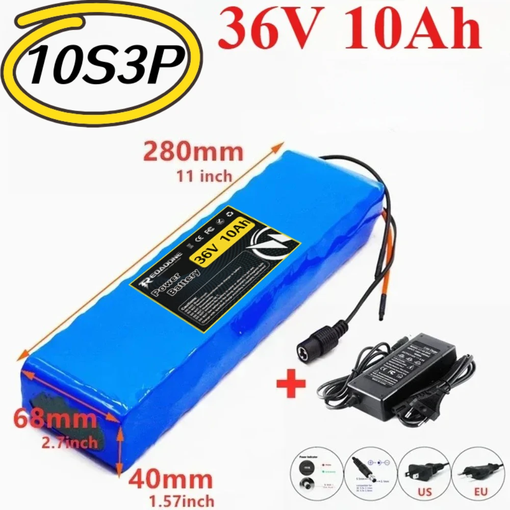 

36V10Ah rechargeable lithium battery pack 18650 10S3P power improved 42V electric scooter battery with BMS and customizable plug