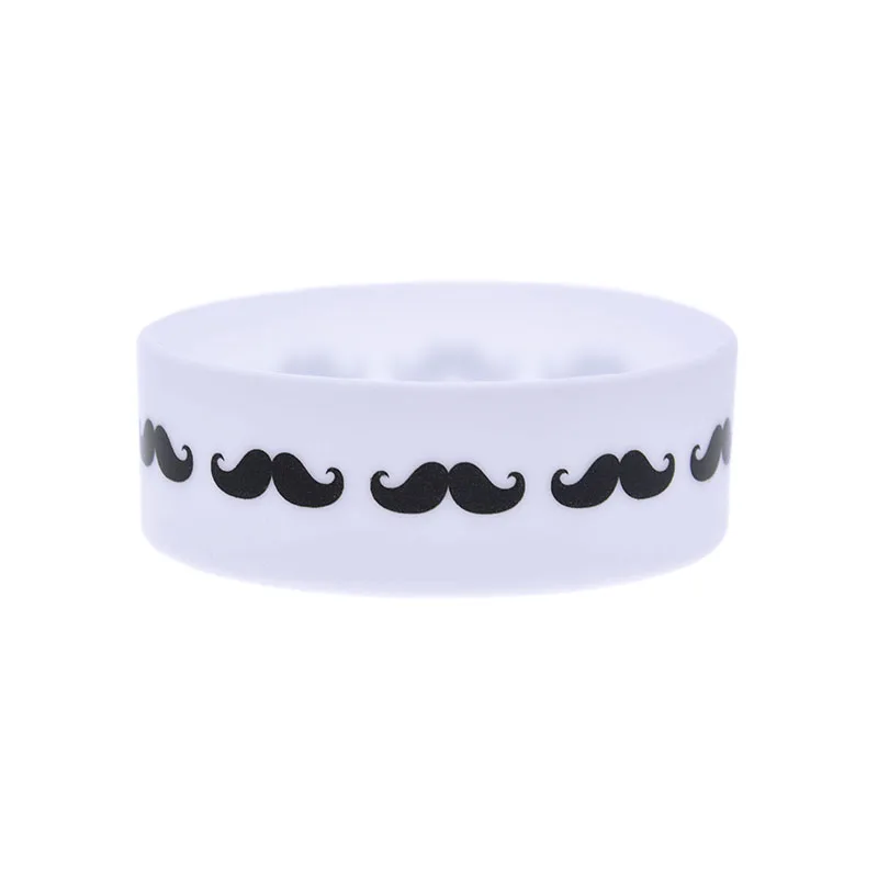 1 Stück bedrucktes Silikonarmband mit Moustache-Logo, 1 Zoll breit, weißes Gummiarmband, Erwachsenengröße – Detail 3