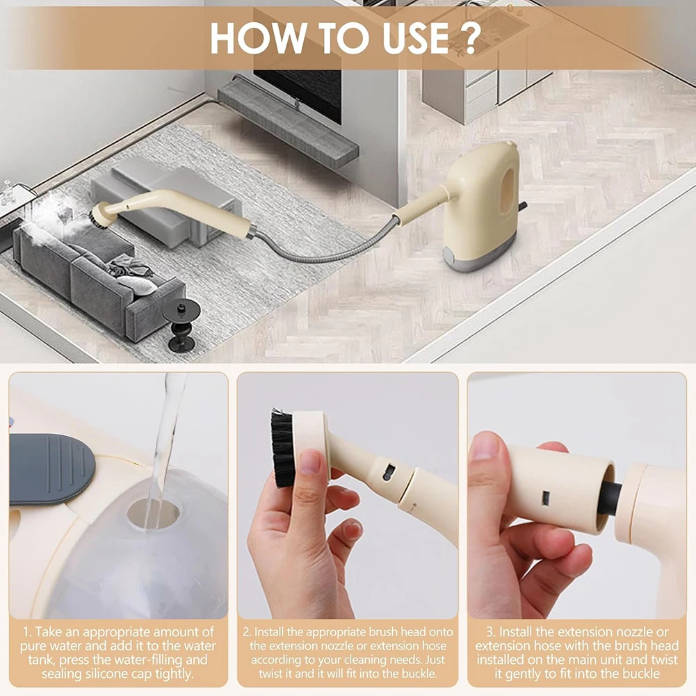 

Портативный ручной пароочиститель мощностью 1200 Вт с 8 аксессуарами для эффективной очистки кухни, ванной комнаты и ткани