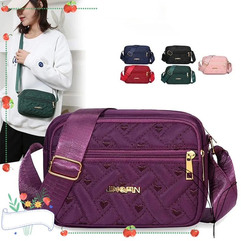 Fashion Embroidery Women Nylon Square Handbags Shoulder Cross Body Casual Zipper Handbag