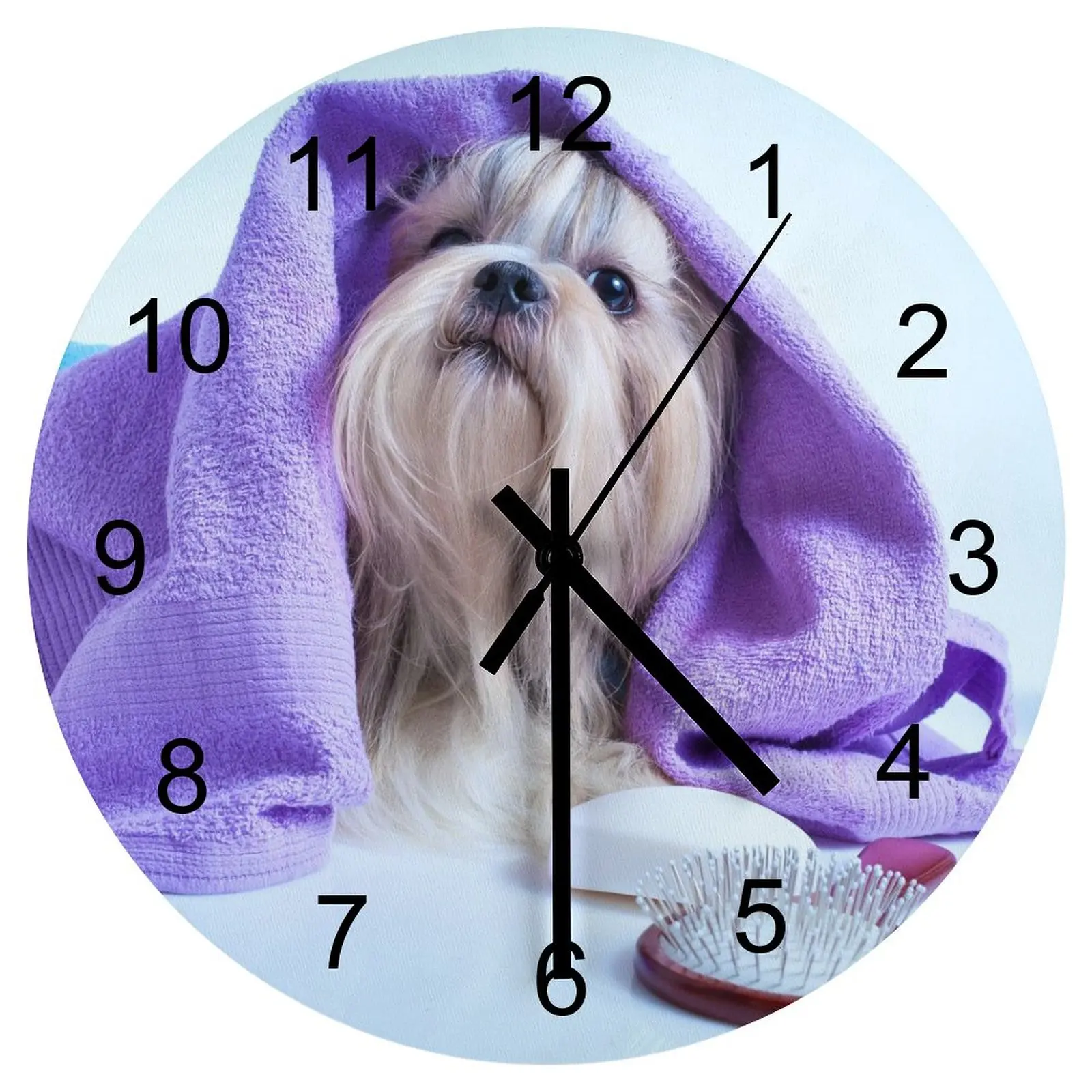 

Office Wall Clock Neat dog Clocks 12 inch Silent Wooden Round Durable 3D Display Retro