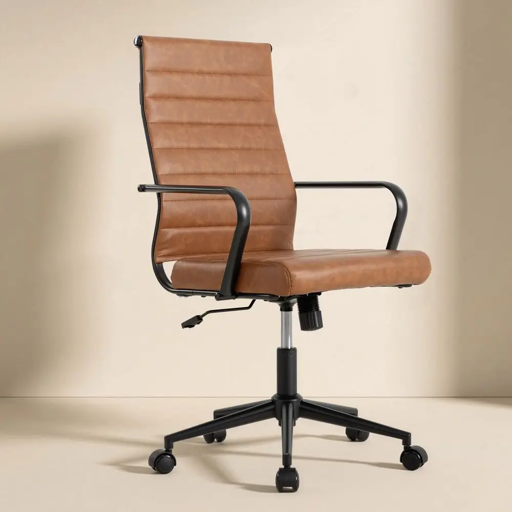 

Кожаное офисное кресло, кожаные стулья для конференц-залов в стиле Mid-Century Modern, эргономичное офисное кресло руководителя с ребристой спинкой, регулируемое по высоте, поворотное