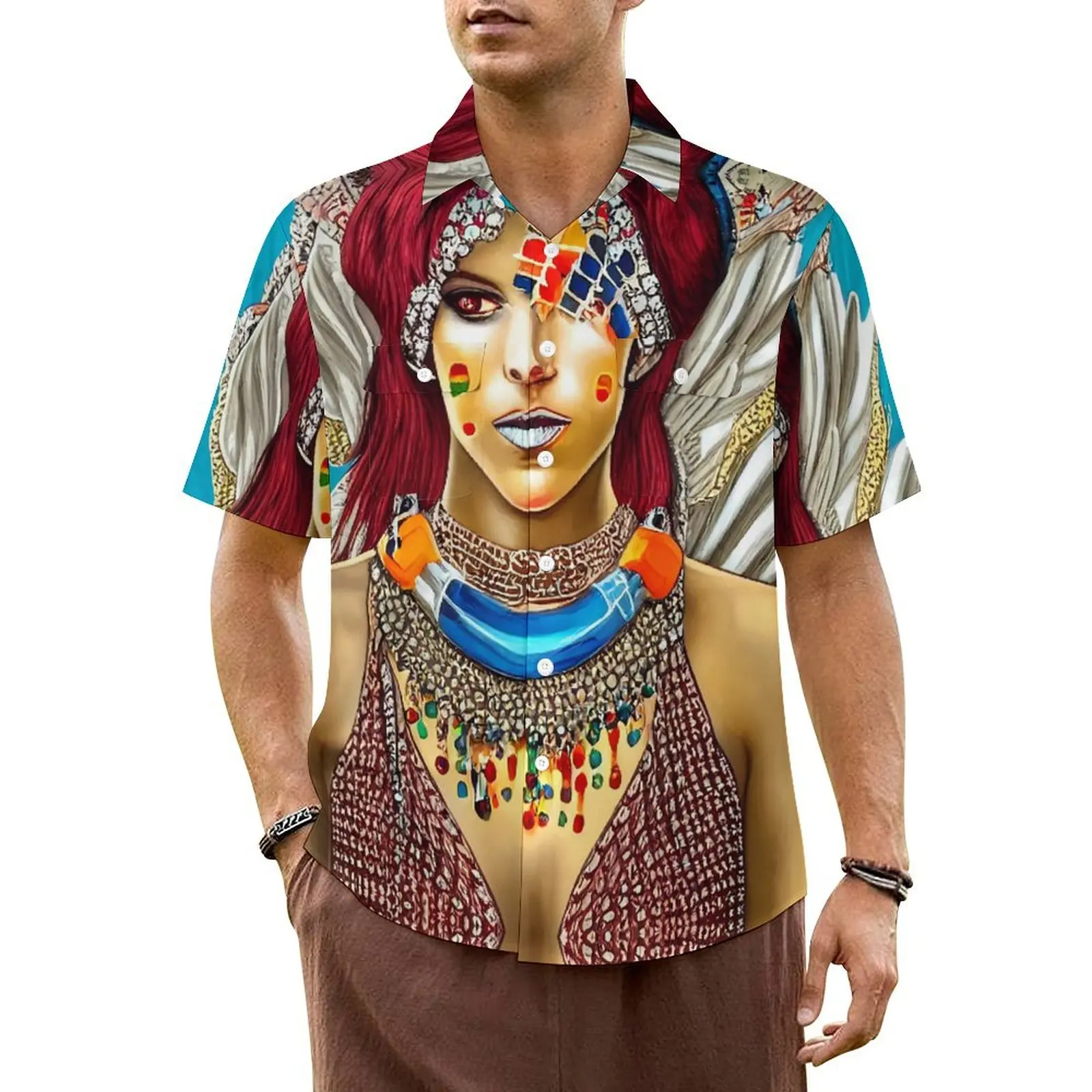 

Gypsy Queen Casual Shirt Tribal Print Vintage Summer Shirts Man Short-Sleeve Vacation Y2K Fashion Graphic Oversize Blouses