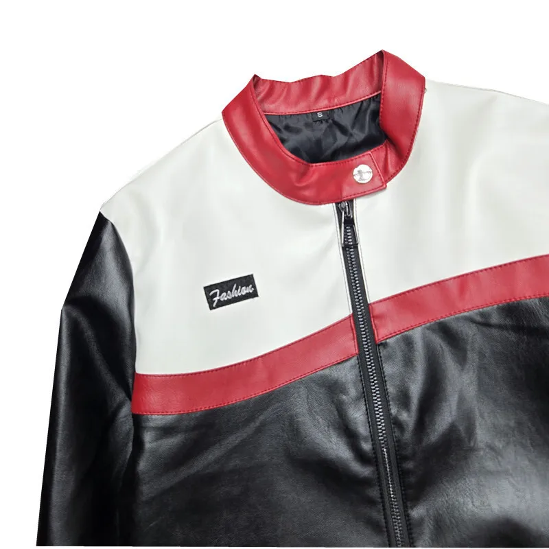 Kurtka damska skórzana w stylu baseballowym HKSH na wiosnę i jesień, kontrastowe kolory, patchwork, motocyklowa, krótka kurtka, zapinana na zamek, panelowa, model HK12774