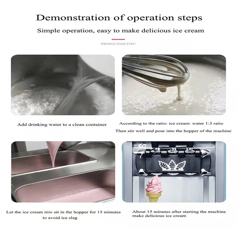 ماكينة صنع الآيس كريم بثلاث نكهات ماكينة صنع الآيس كريم الناعمة التجارية ماكينة بيع الآيس كريم الكهربائية لسطح المكتب بقدرة 1250 وات