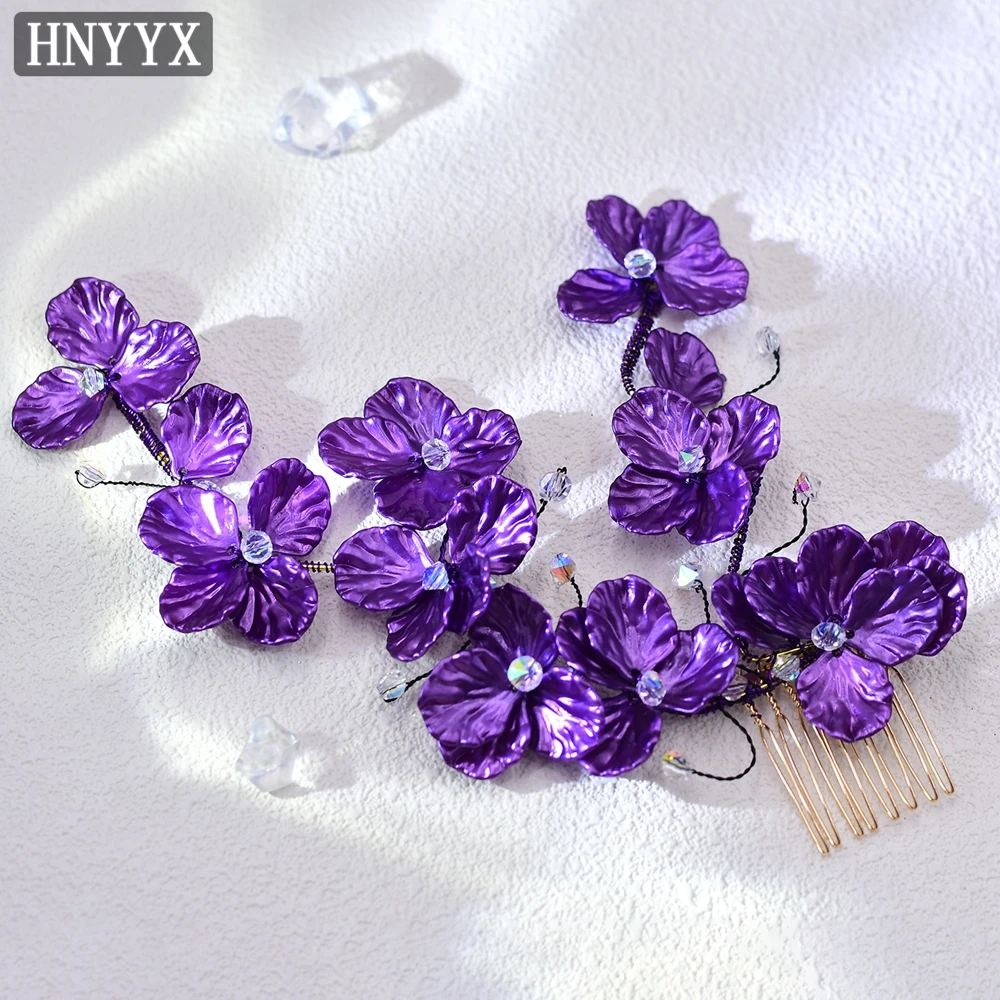 HNYYX Purple Shell Flower Hair Comb Fashion Crysta Hair Accessories Handmade Hair Pieces Elegant Hair Wear for Weddings A114