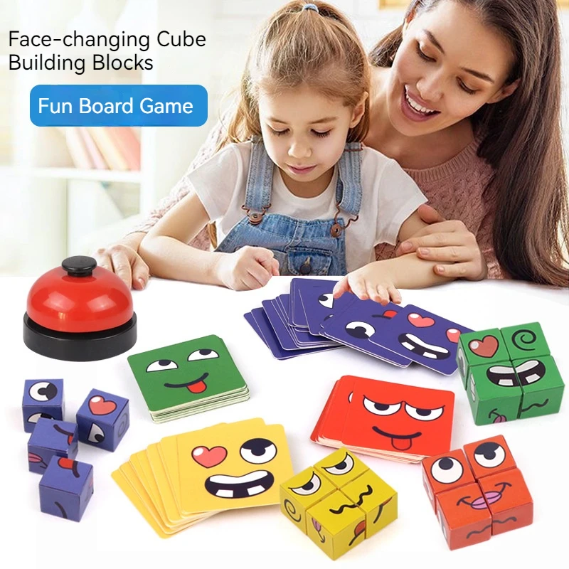 Face Changing Cube Building Blocks Fun Tabletop Parent-Child Board Game Early Education Wooden Puzzle Block Toys For Boys Girls